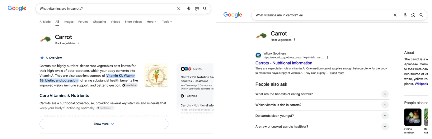 Adding -ai to your search engine queries removes AI overview